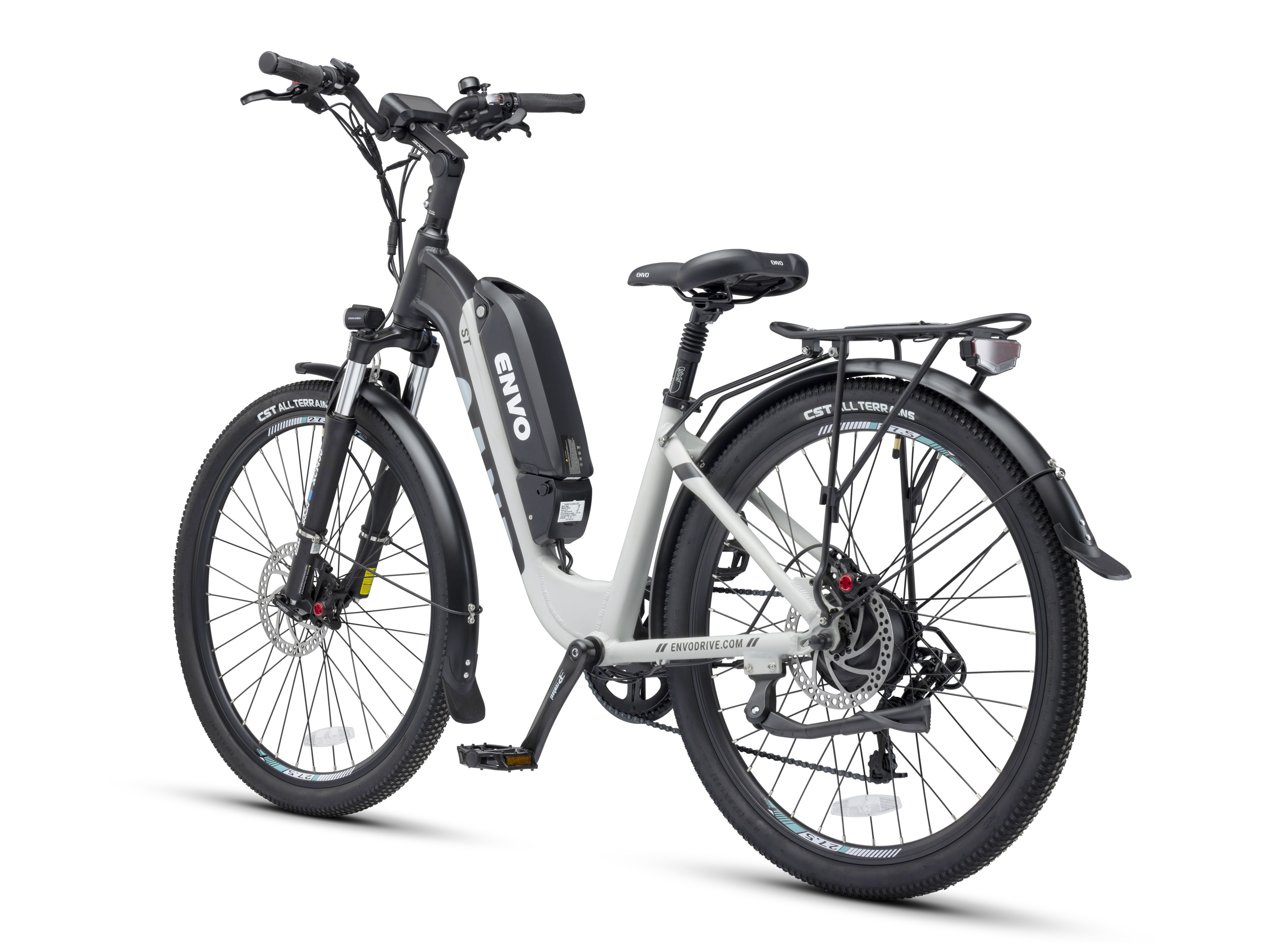 step through electric bike - ENVO ST pearl color back view
