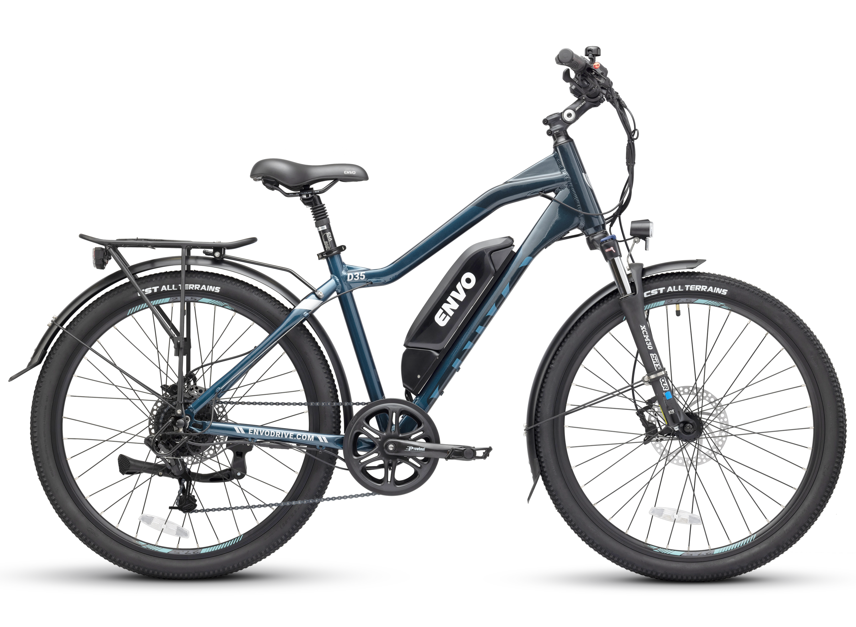 side view of the ENVO D35 eBike teal color