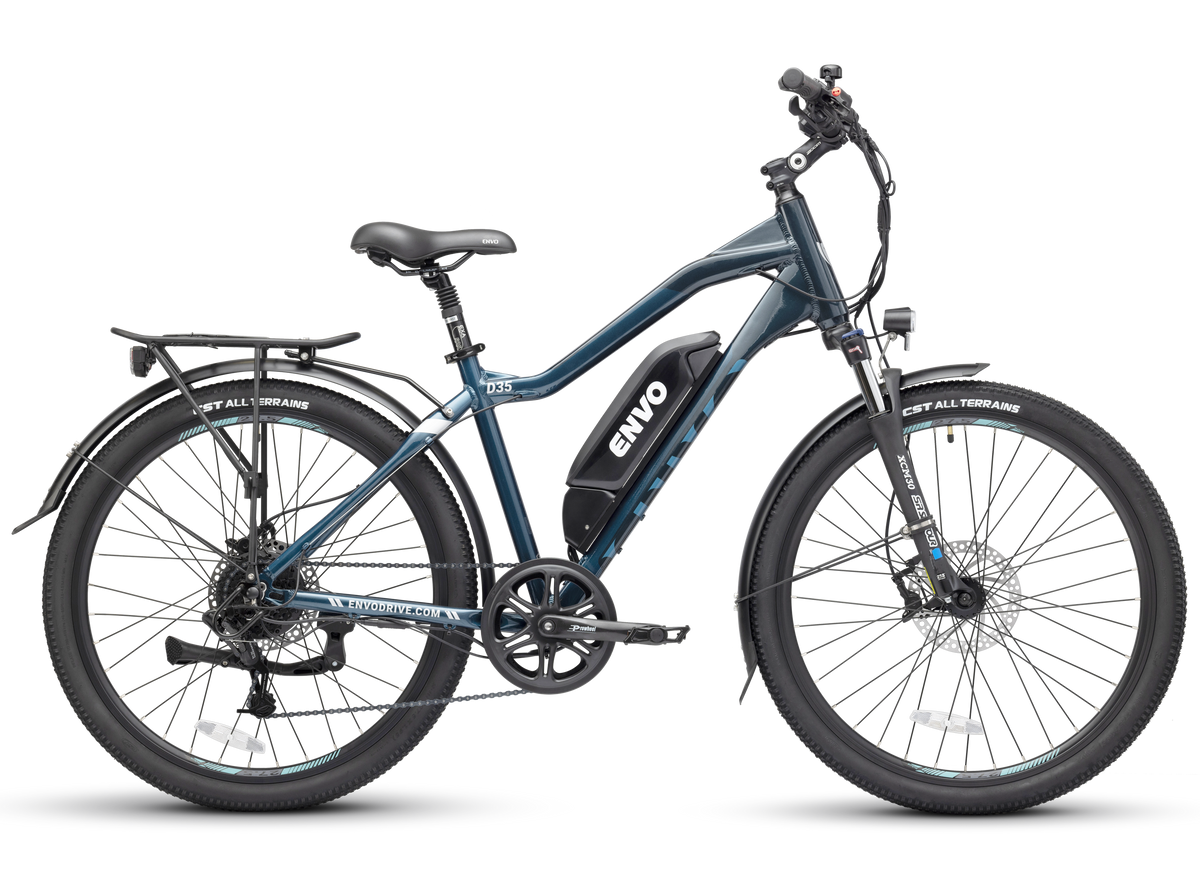 side view of the ENVO D35 eBike teal color