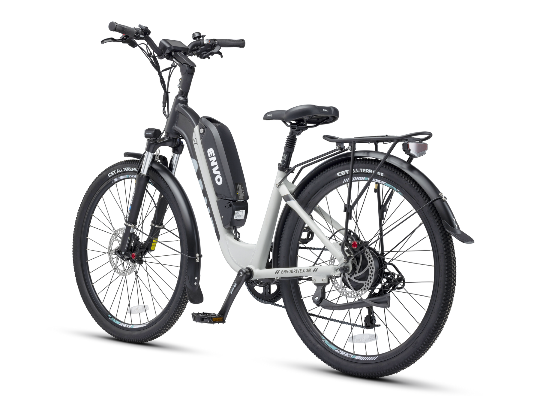 step through electric bike - ENVO ST pearl color back view