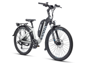 step through electric bike - ENVO ST pearl color front view